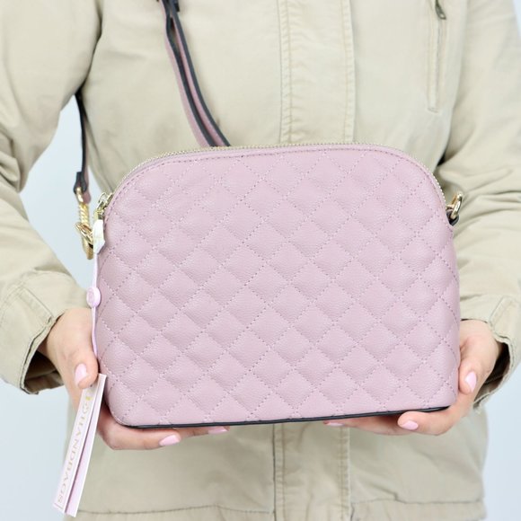 Mauve Quilted Faux Leather Purse Chain Strap Cross Body Shoulder Bag - Picture 7 of 10